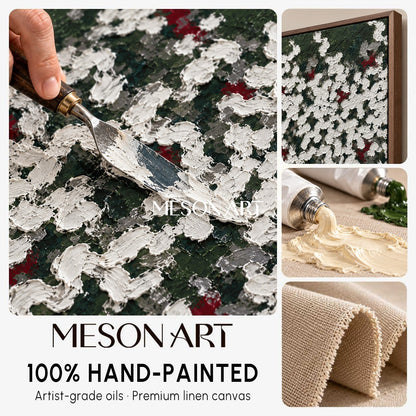 Green And White Abstract Art Wabi-Sabi Impasto Palette Knife Panoramic Wall Decor For Living Room By Mesonart