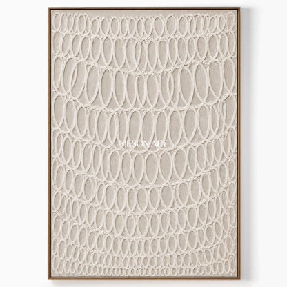 Beige Plaster Relief Art With Oval Pattern For Modern Living Room Decor