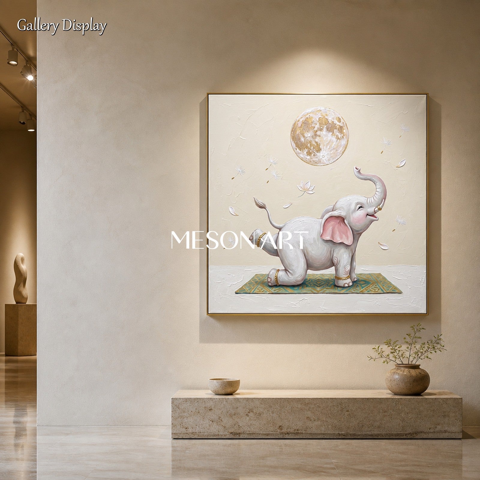 Beige And White Surrealist Art Square Wall Decor For Living Room Original Artist Hand Painted By Mesonart