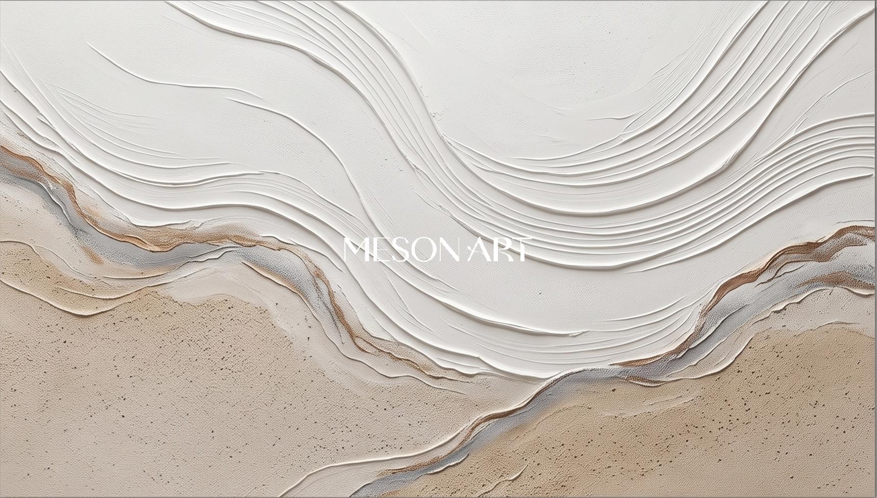 Beige And White Impasto Landscape Painting Rectangular Wall Art Original Artist Contemporary Textured Art By Mesonart