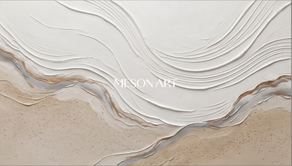 Beige And White Impasto Landscape Painting Rectangular Wall Art Original Artist Contemporary Textured Art By Mesonart