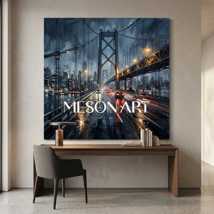 Abstract City Painting With Plaster Texture For Modern Industrial Living Room Decor