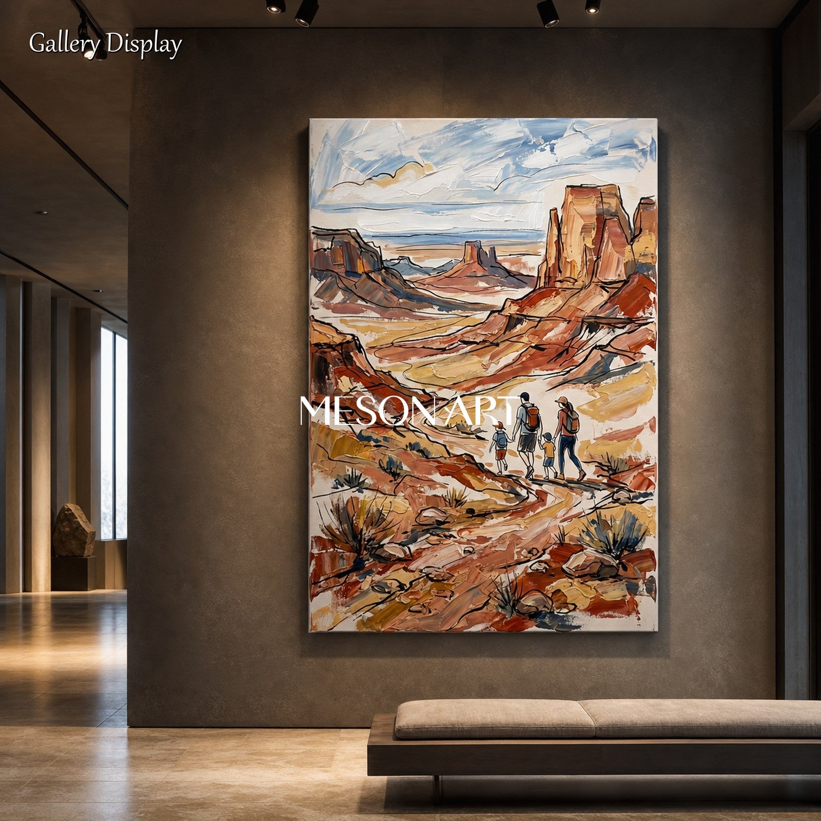 Brown And Blue Modern Landscape Painting Rectangular Wall Art For Living Room Original Artist By Mesonart