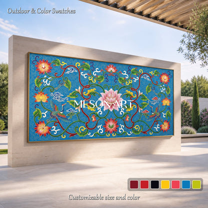 Blue And Green Islamic Arabesque Art Original Artist Panoramic Wall Decor By Mesonart