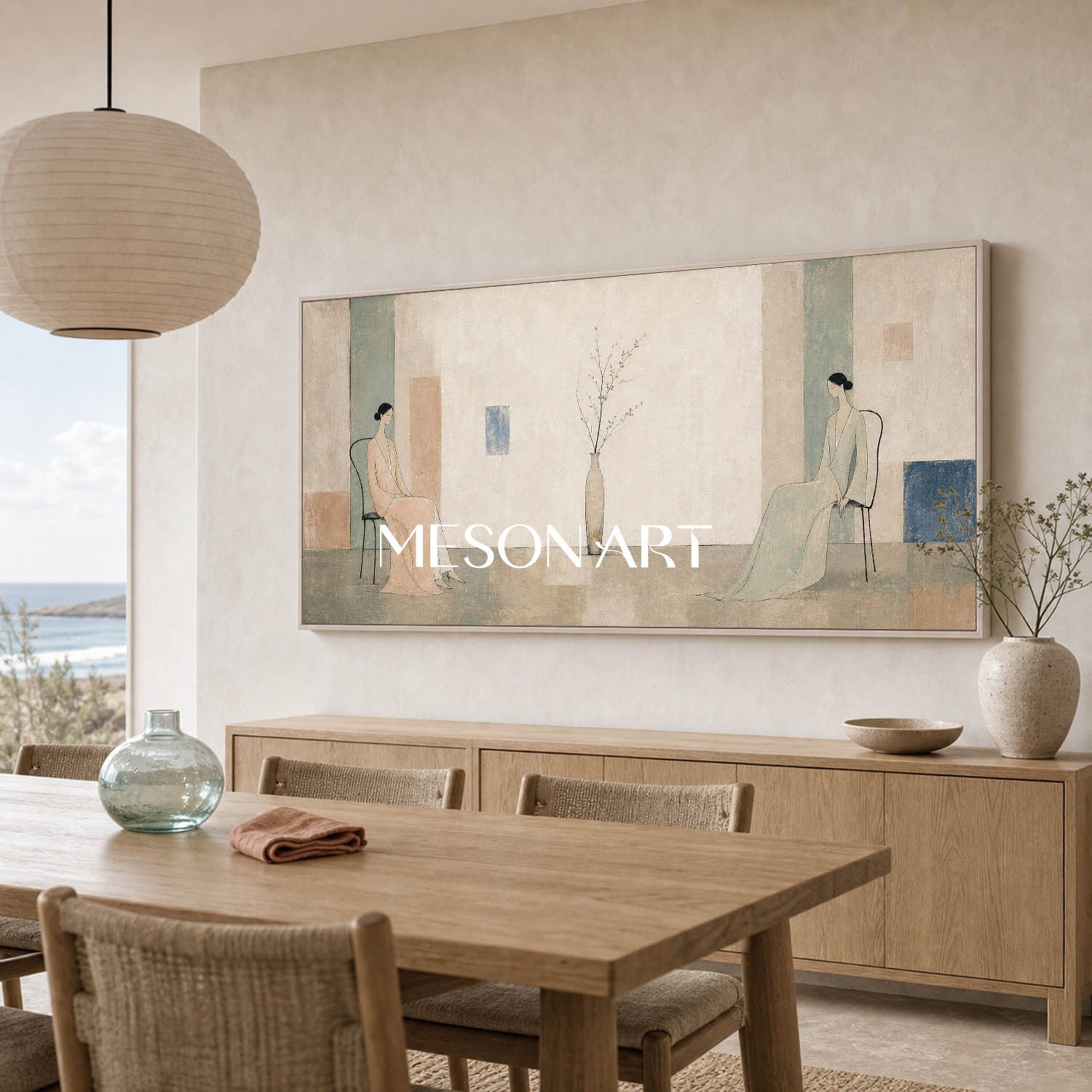 Beige Art Deco Portrait Painting With Soft Brushwork For Luxury Living Room And Bedroom Decor