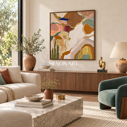 Earthy Brown And Gold Abstract Landscape Textured Square Wall Art Original Artist By Mesonart