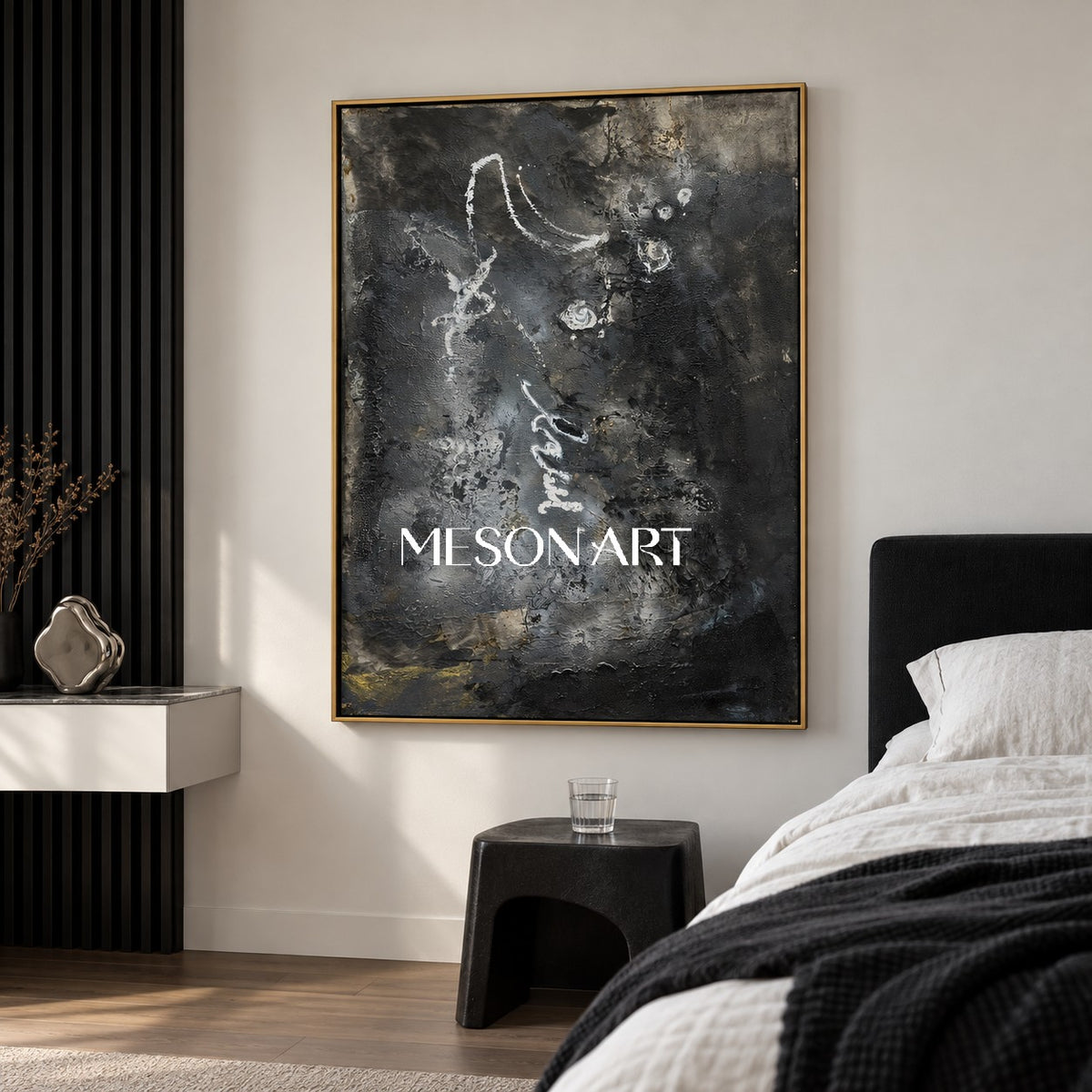 Black And Gold Abstract Painting Original Modern Textured Wall Art For Living Room Rectangular By Mesonart
