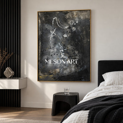 Black And Gold Abstract Painting Original Modern Textured Wall Art For Living Room Rectangular By Mesonart