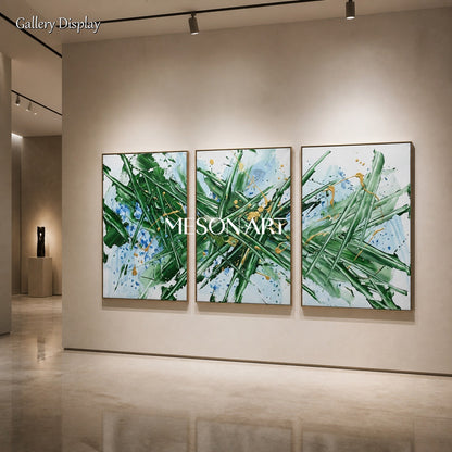 Green And Blue Abstract Jackson Pollock Inspired Painting Rectangular Wall Art For Living Room By Mesonart