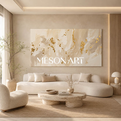 Luxury Minimalist Abstract Art With Gold Leaf Accents For Modern Living Room Decor