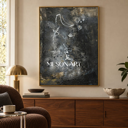 Black And Gold Abstract Painting Original Modern Textured Wall Art For Living Room Rectangular By Mesonart