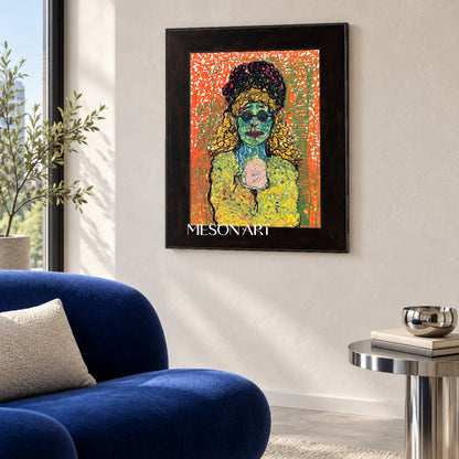 Orange And Green Expressionist Portrait Painting Rectangular Wall Art Original Artist Hand Painted By Mesonart