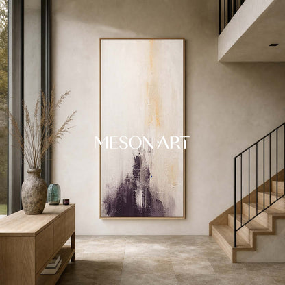 Abstract Beige And Black Minimalist Painting For Narrow Hallway Entryway Wall Art
