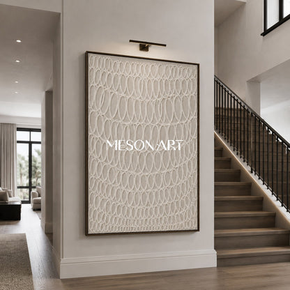 Beige Plaster Relief Art With Oval Pattern For Modern Living Room Decor