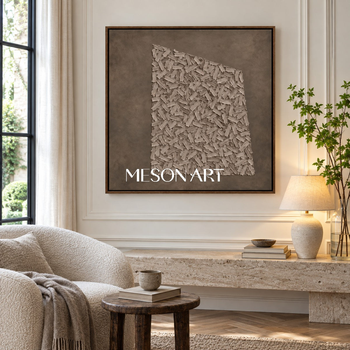 Beige And Brown Abstract Textured Wall Art Square Organic Forms By Artist Style Mesonart