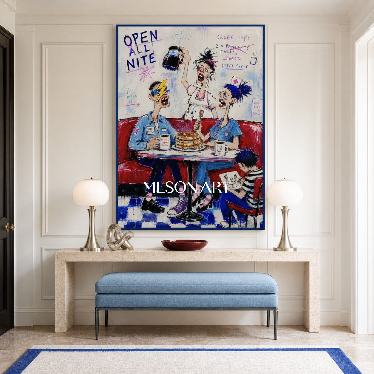 Blue And Red Graffiti Figurative Cartoon Art Rectangular Wall Decor For Living Room By Mesonart