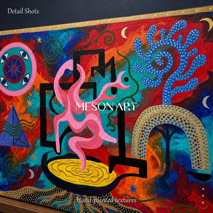 Surrealist Abstract Art With Bold Colors And Fluid Forms For Eclectic Living Rooms