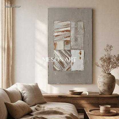 Gray Brown Minimalist Textured Wall Art For Modern Living Room Decor