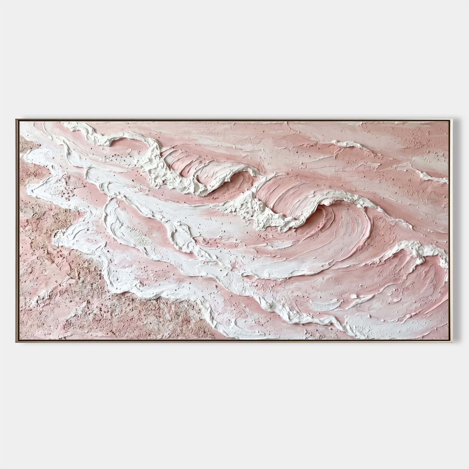 Large Pink 3D Plaster Art With Textured Waves For Modern Bedroom Decor