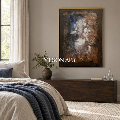 Black And Brown Abstract Painting Rectangular Wall Art Modern Textured Canvas Original By Mesonart