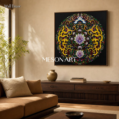 Black And Gold Islamic Geometric Art Square Wall Decor Original Artist Hand Painted Arabesque By Mesonart