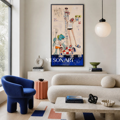 Blue And Orange Graffiti Cartoon Swimming Pool Art Panoramic Lifeguard Painting By Mesonart