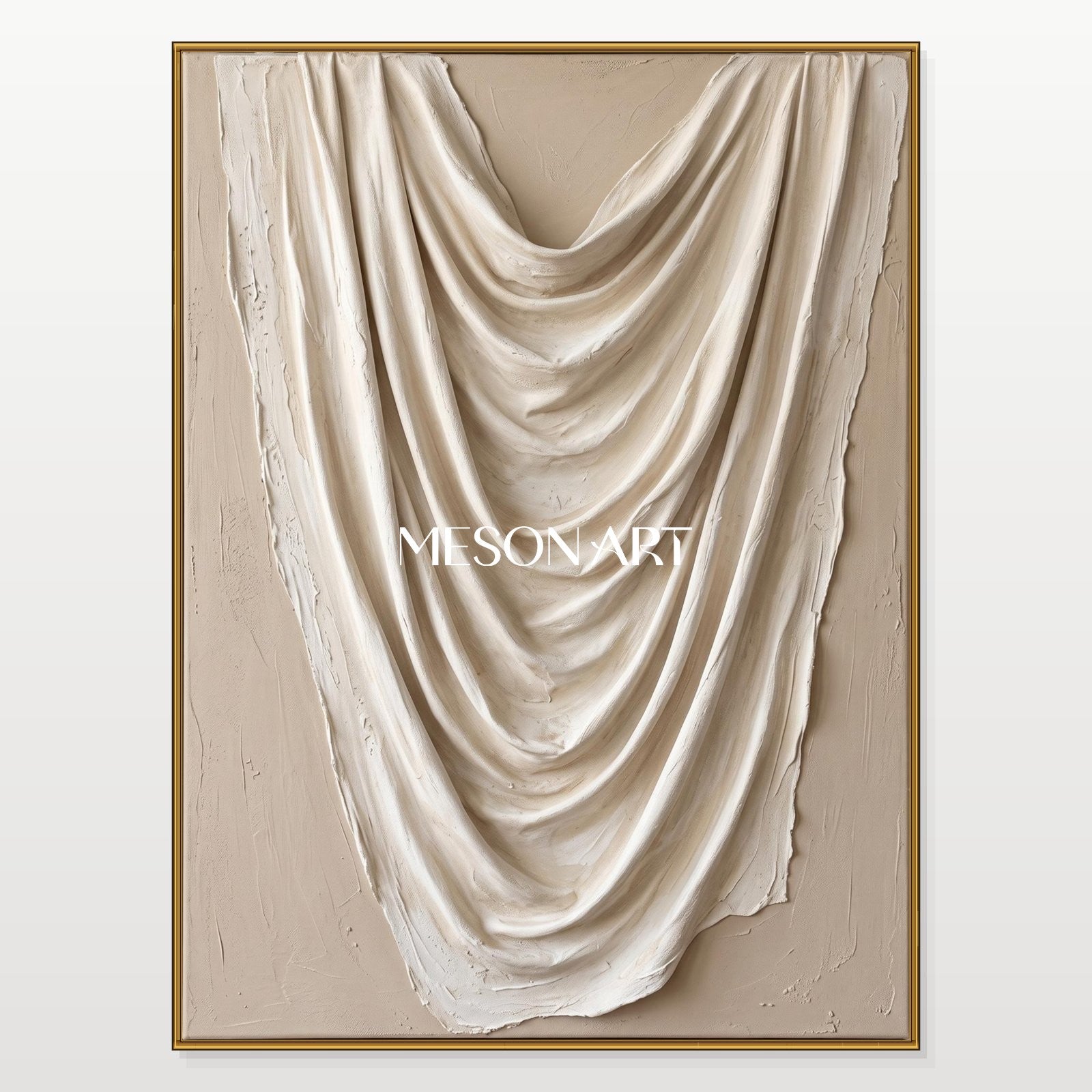 Beige And White Minimalist Art Rectangular Wall Decor With 3D Textured Relief By Mesonart