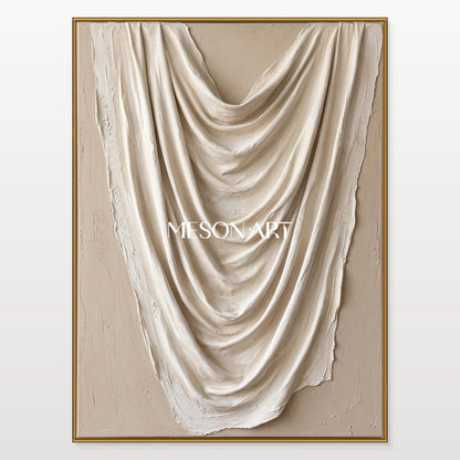 Beige And White Minimalist Art Rectangular Wall Decor With 3D Textured Relief By Mesonart