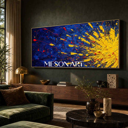 Pollock Abstract Style Painting Blue Yellow Red Explosion Art For Living Room