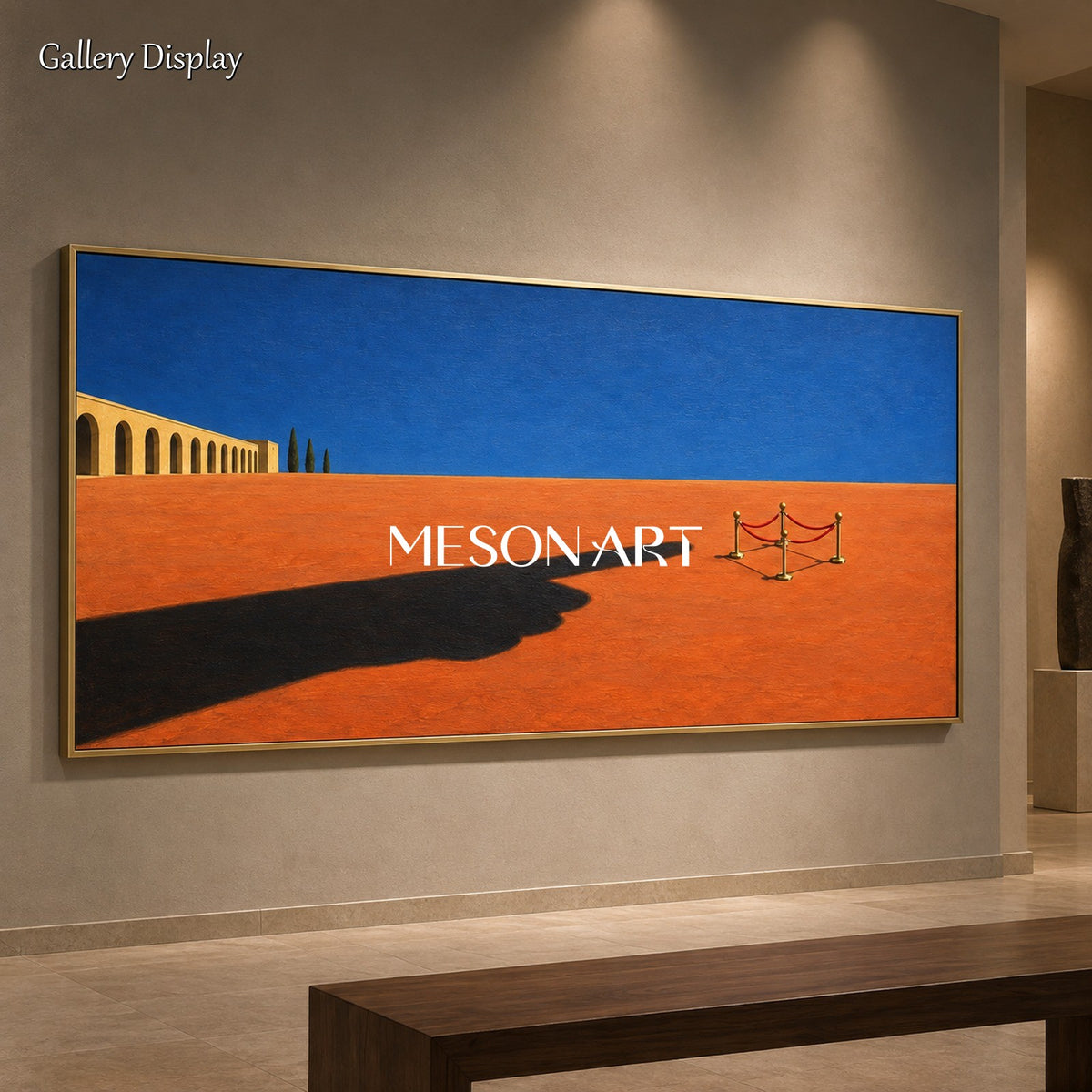 Blue And Red Abstract Painting Panoramic Surrealist Contemporary Art Wall Decor For Living Room By Mesonart
