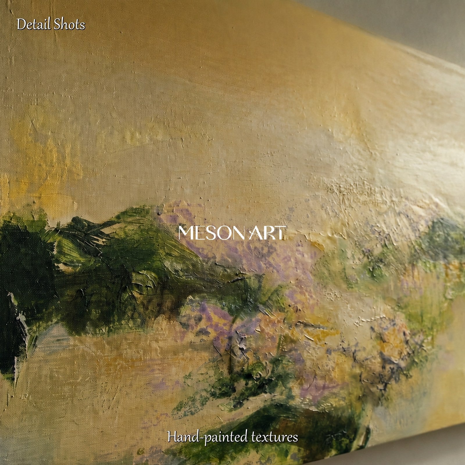 Beige And Green Abstract Expressionist Landscape Painting Rectangular Wall Art For Living Room By Mesonart