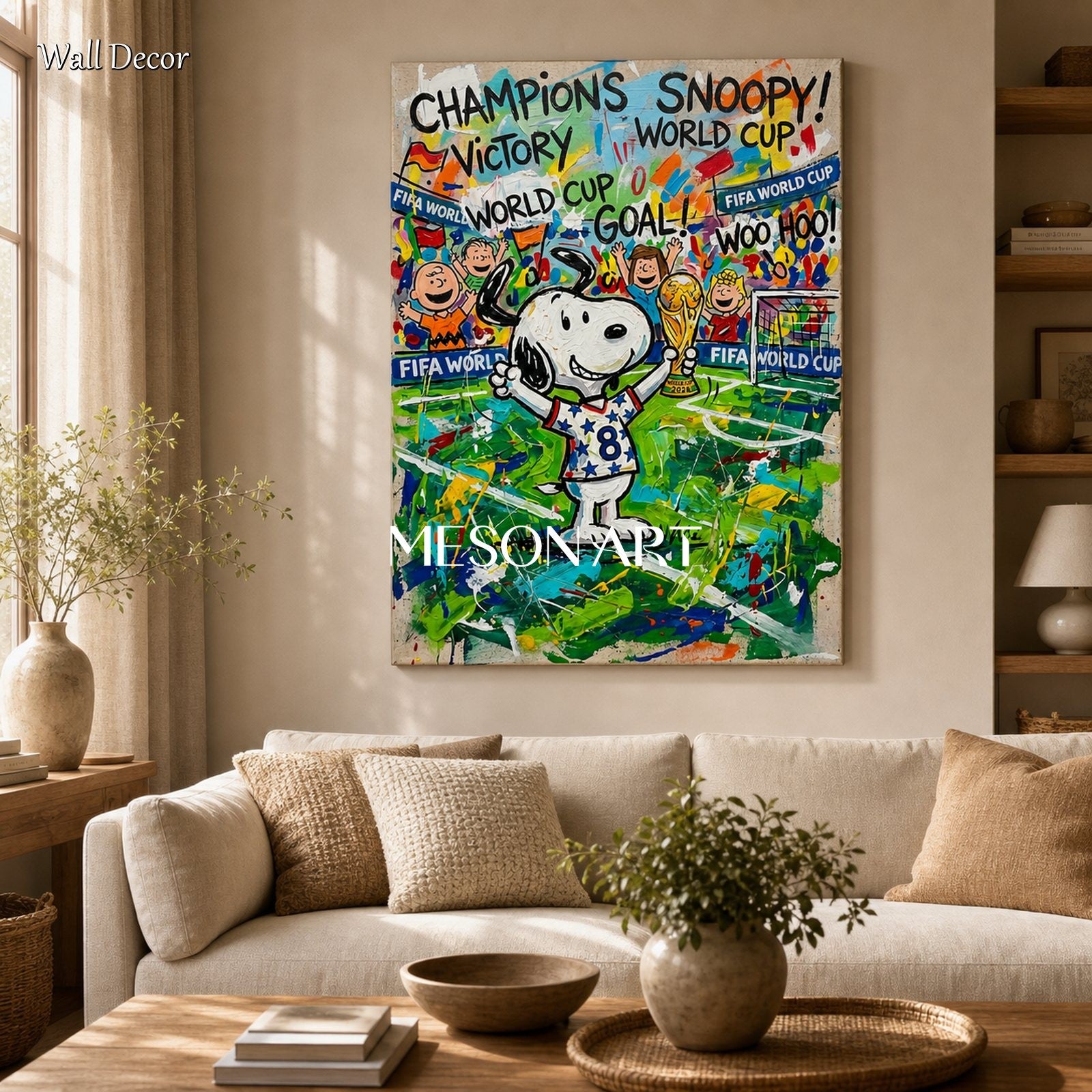 Snoopy World Cup Victory Painting For Kids Room And Living Space Pop Art Decor