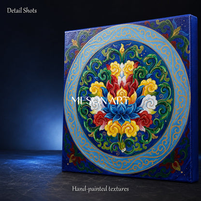 Blue And Gold Islamic Floral Geometric Wall Art Square Original Artist By Mesonart