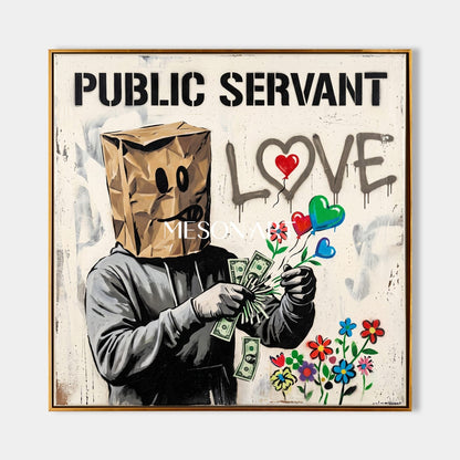 Black And White Banksy Style Original Painting Square Wall Art For Living Room By Mesonart