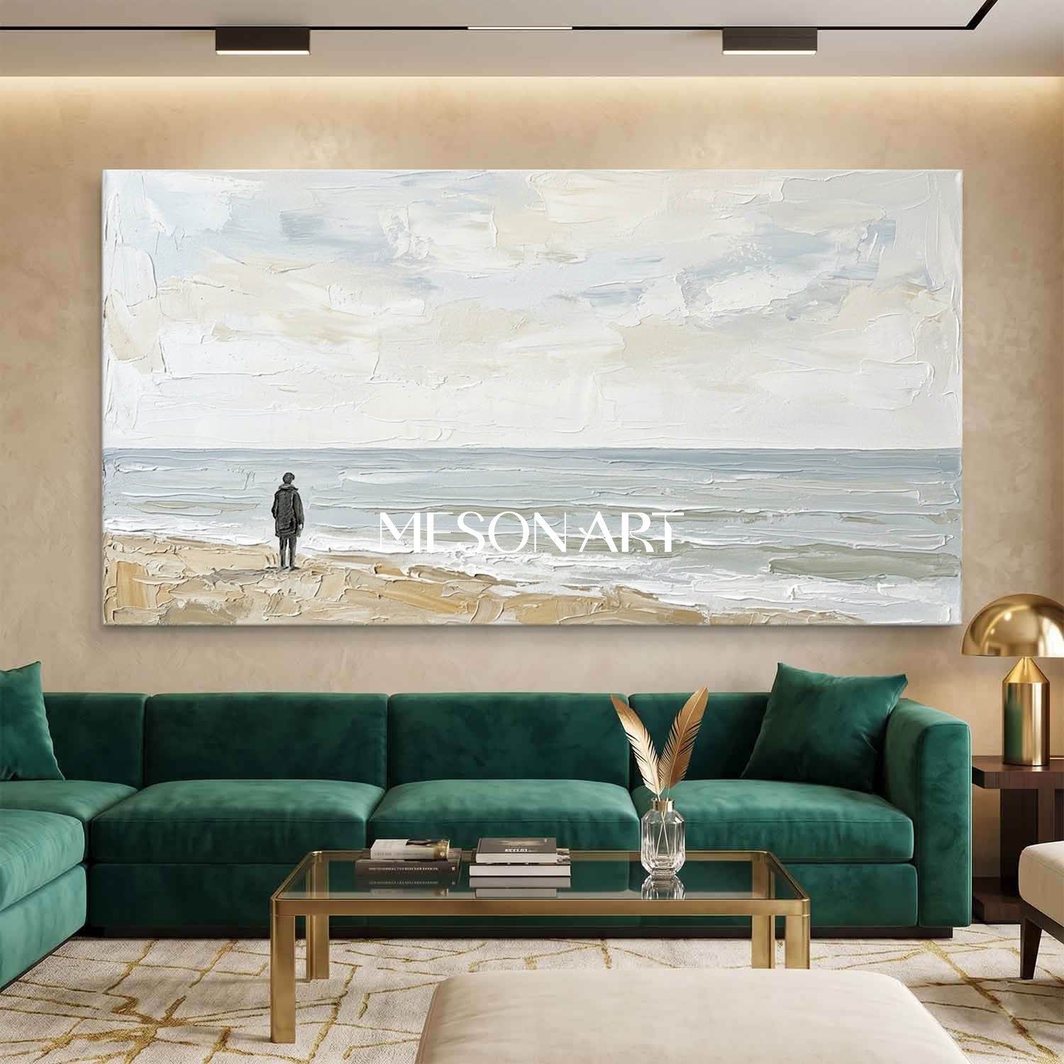 Large Textured Beach Wall Art In Beige And Grey Tones For Japandi Style Home Office And Entryway