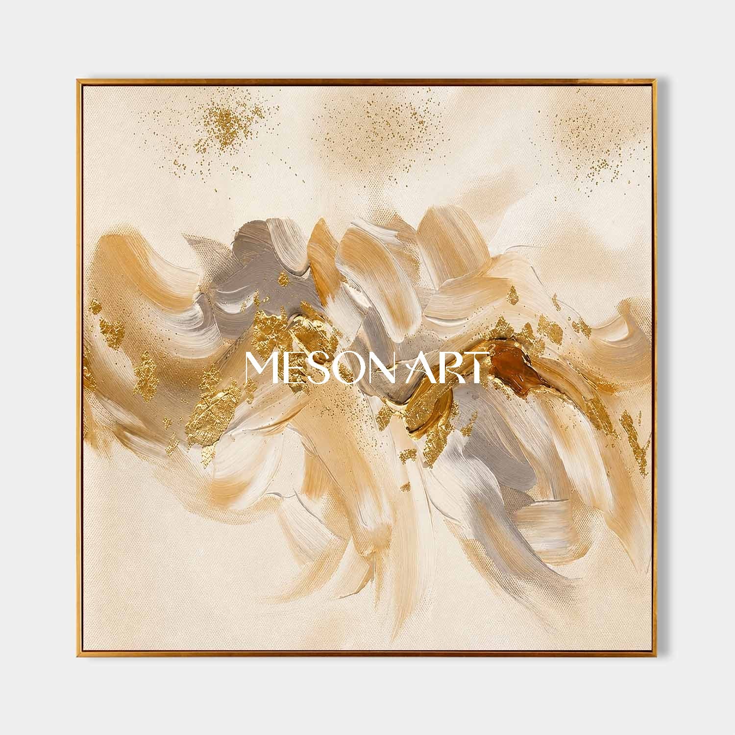 Luxury Abstract Gold Leaf Painting Beige Neutral Modern Art For Living Room