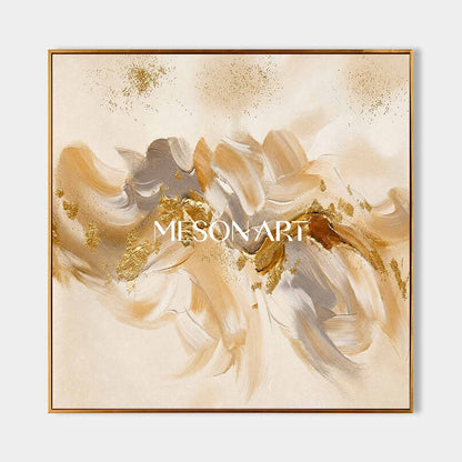 Luxury Abstract Gold Leaf Painting Beige Neutral Modern Art For Living Room
