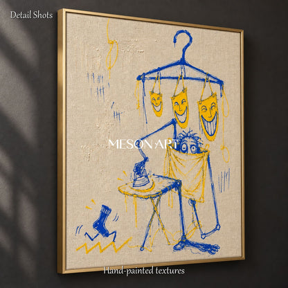 Blue And Yellow Abstract Graffiti Painting Modern Street Wall Art Rectangular Canvas By Mesonart