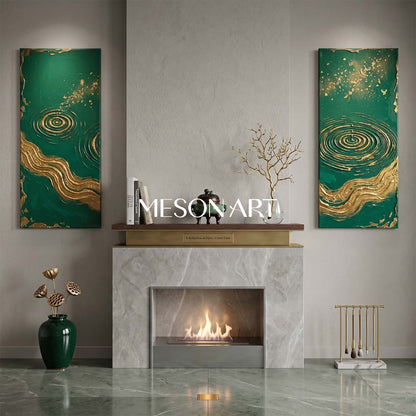Large Green And Gold Textured Painting For Modern Living Room Art Deco Wall Decor