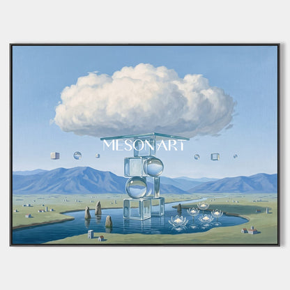 Surrealist Glass Structure Landscape Painting With Soft Brushwork For Living Room And Office Decor