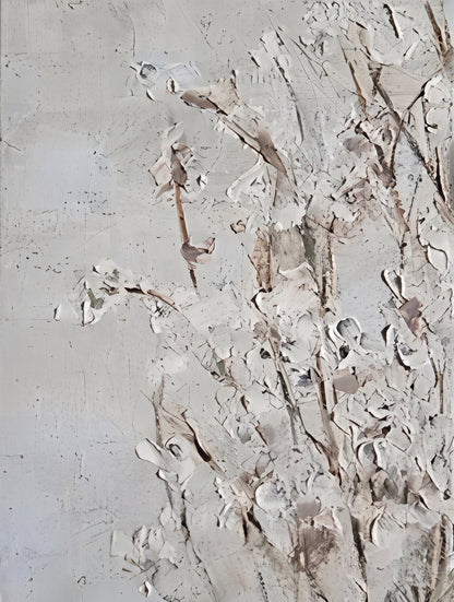 White And Gray Flowers Painting Rectangular Wall Art Original Artist Hand Painted Abstract Floral Decor For Living Room By Mesonart