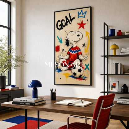 Snoopy Soccer Graffiti Art Print For Kids Room And Living Space With Bold Colors