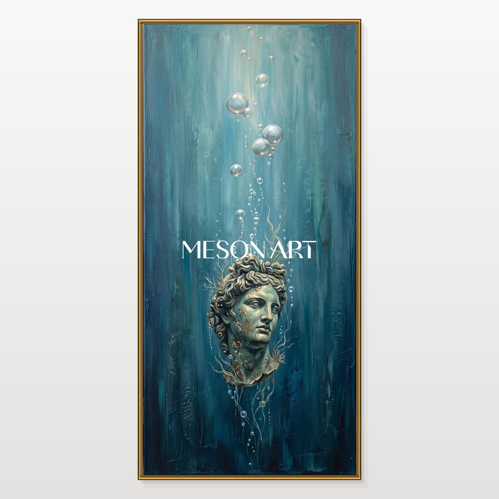 Blue And Gold Surreal Historical Art Reinterpretation Panoramic Conceptual Painting By Mesonart