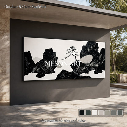 Large Black And White Textured Painting Abstract Landscape Art For Living Room