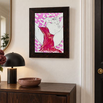 Pink And Red Figurative Expressionism Portrait Painting Original Artwork By Mesonart