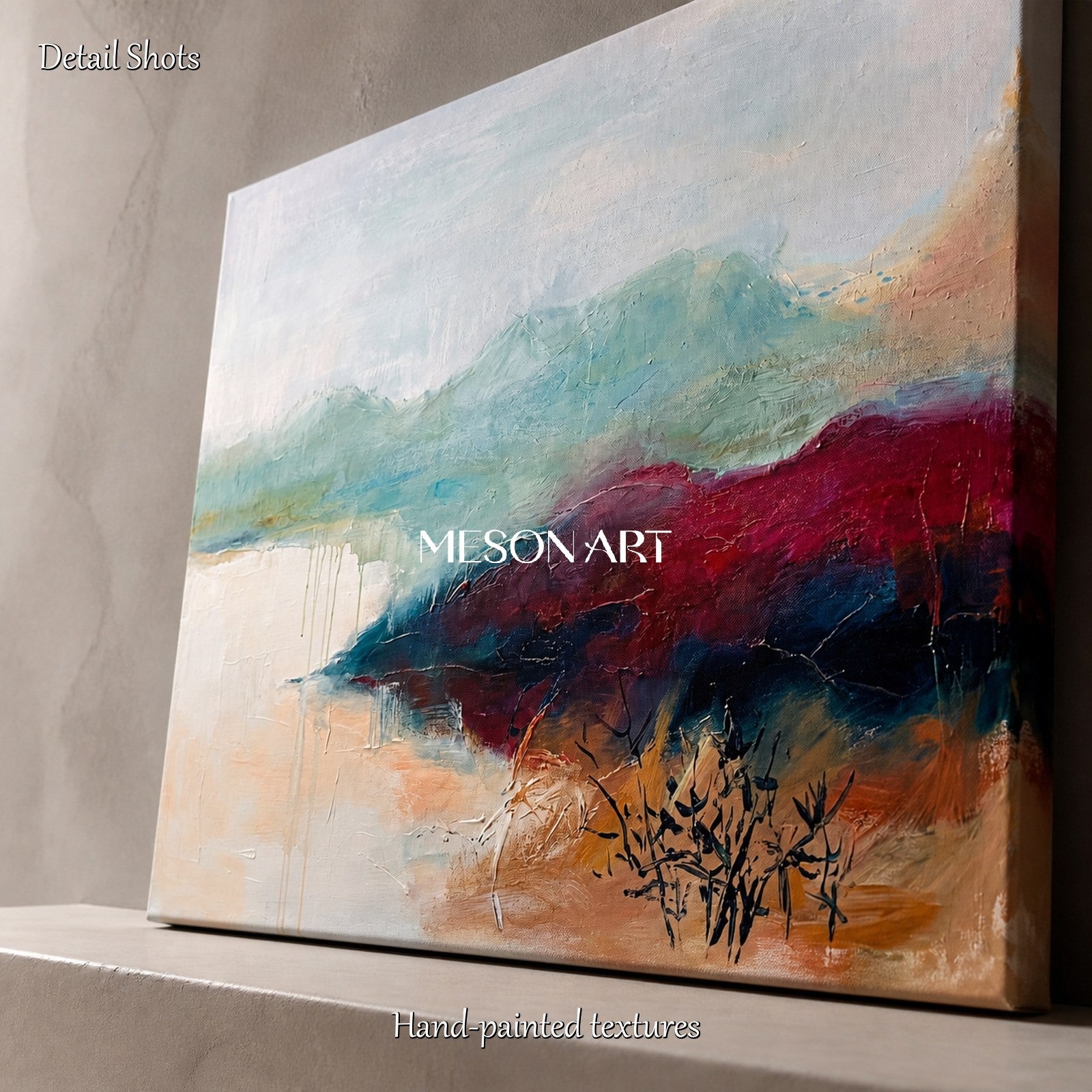 Red And Blue Abstract Landscape Painting Rectangular Wall Art Original Artist Contemporary Expressionist Art By Mesonart