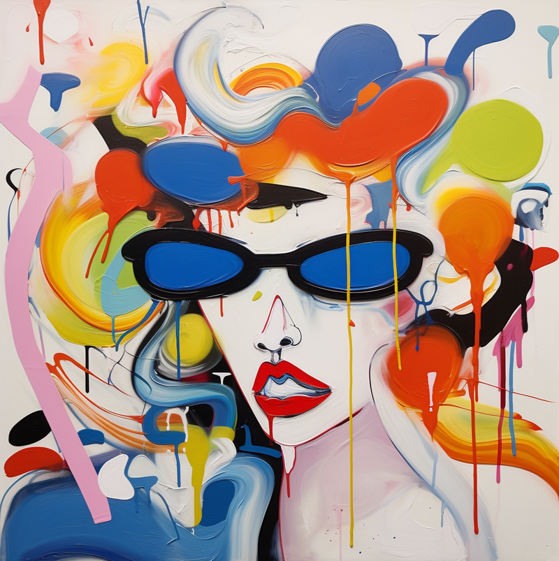 Cool Wearing Sunglasses Pop Art Funny Lady Abstract Portrait Pop Art Canvas Woman Graffiti Art