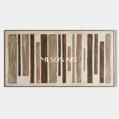 Beige And Brown Wabi-Sabi Panoramic Painting Large Abstract Wall Art For Living Room By Mesonart