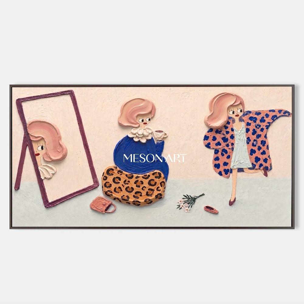 Quadro di moda in stile Pop Art con rilievo strutturato per l'arredamento di una camera da letto moderna