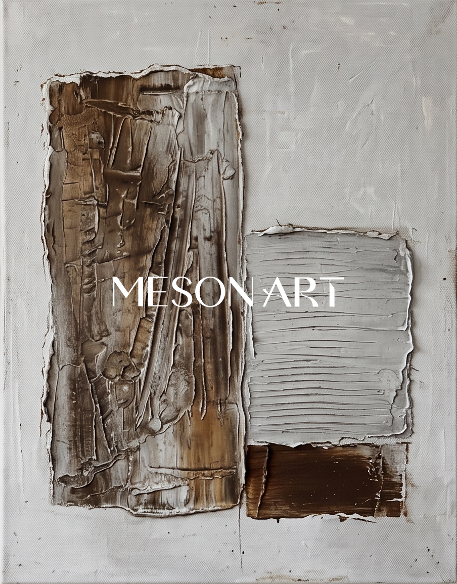 Gray Brown Abstract Wall Art Set Textured Relief Painting For Modern Home